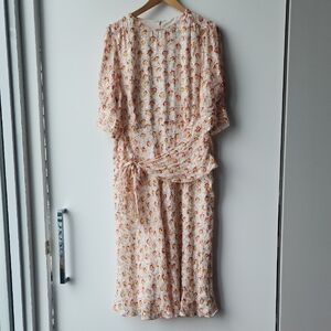 LK Bennett Silk Metallic Tie Waist Printed Midi Dress